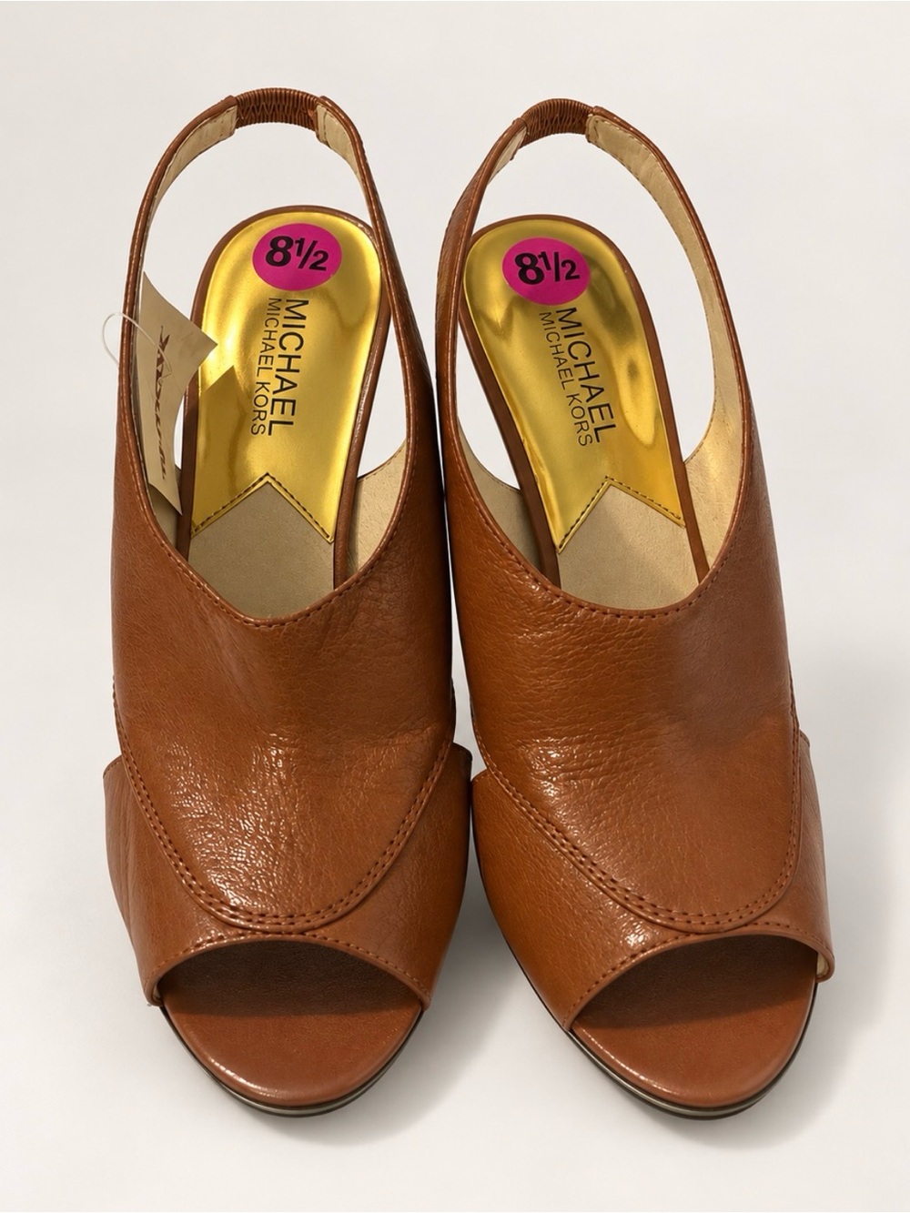 Michael Kors Brown Leather Peep-Toe Slingback Heels